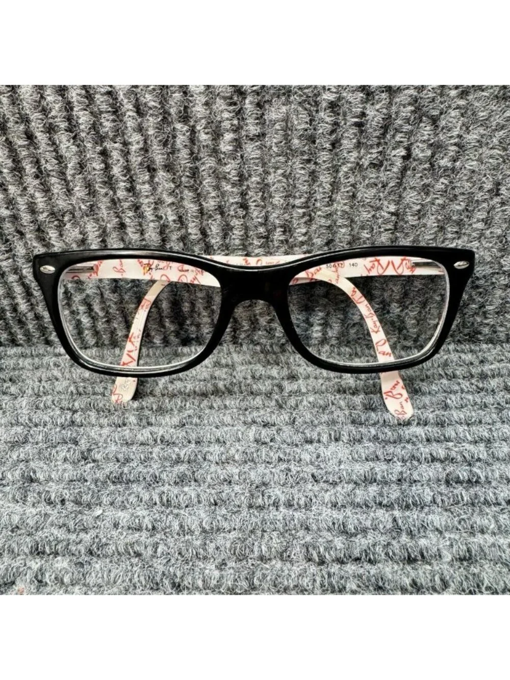 Ray-Ban RB5228 5014 Eyeglasses Black White and Red 50-17-140 Full Rim + Case